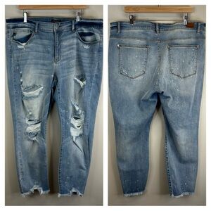 Judy Blue Medium Blue Ripped Boyfriend Jeans